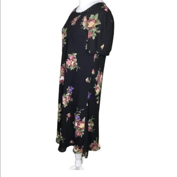 Liz Claiborne Black Burgundy Roses Career Dress 10 - Picture 3 of 8